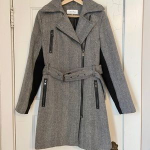 Calvin Klein Herringbone Belted Wool Jacket